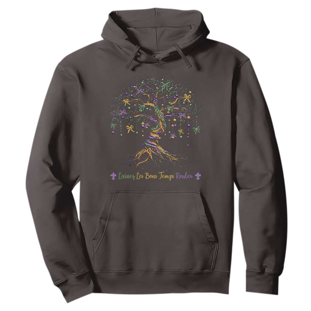 Coquette Bow Mardi Gras Bead Tree Hoodie Carnival New Orleans 2025 TS10 Dark Chocolate Print Your Wear