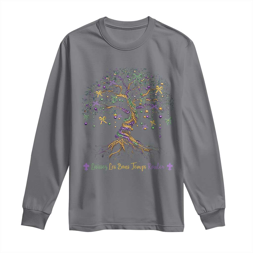 Coquette Bow Mardi Gras Bead Tree Long Sleeve Shirt Carnival New Orleans 2025 TS10 Charcoal Print Your Wear