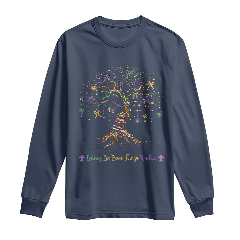 Coquette Bow Mardi Gras Bead Tree Long Sleeve Shirt Carnival New Orleans 2025 TS10 Navy Print Your Wear