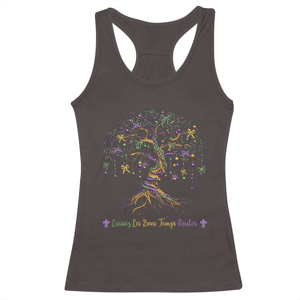 Coquette Bow Mardi Gras Bead Tree Racerback Tank Top Carnival New Orleans 2025 TS10 Dark Chocolate Print Your Wear