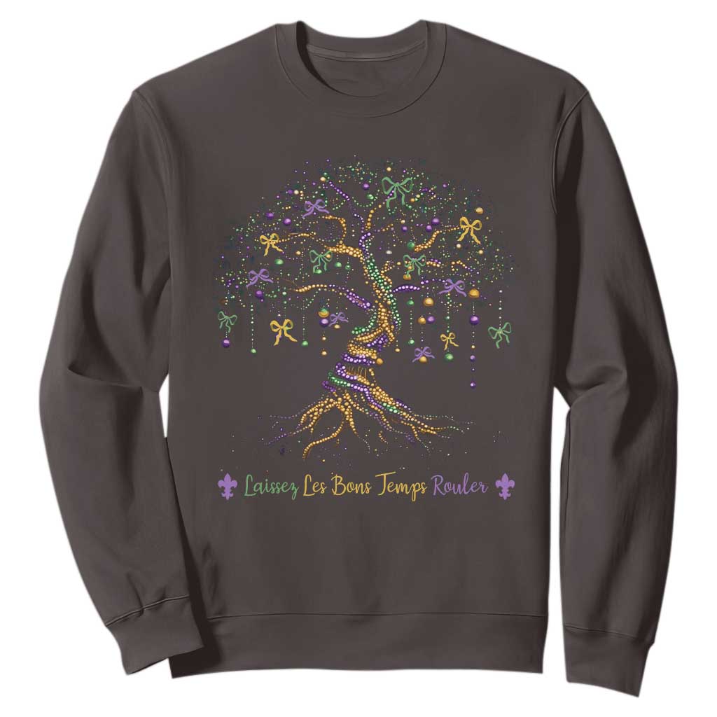 Coquette Bow Mardi Gras Bead Tree Sweatshirt Carnival New Orleans 2025 TS10 Dark Chocolate Print Your Wear