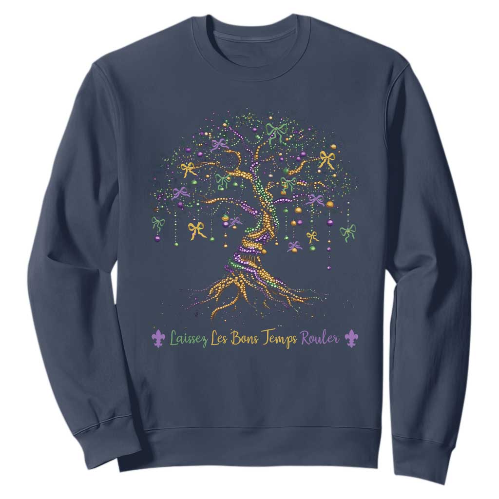 Coquette Bow Mardi Gras Bead Tree Sweatshirt Carnival New Orleans 2025 TS10 Navy Print Your Wear