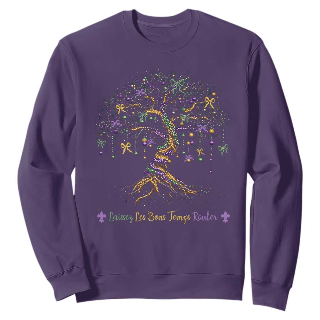 Coquette Bow Mardi Gras Bead Tree Sweatshirt Carnival New Orleans 2025 TS10 Purple Print Your Wear