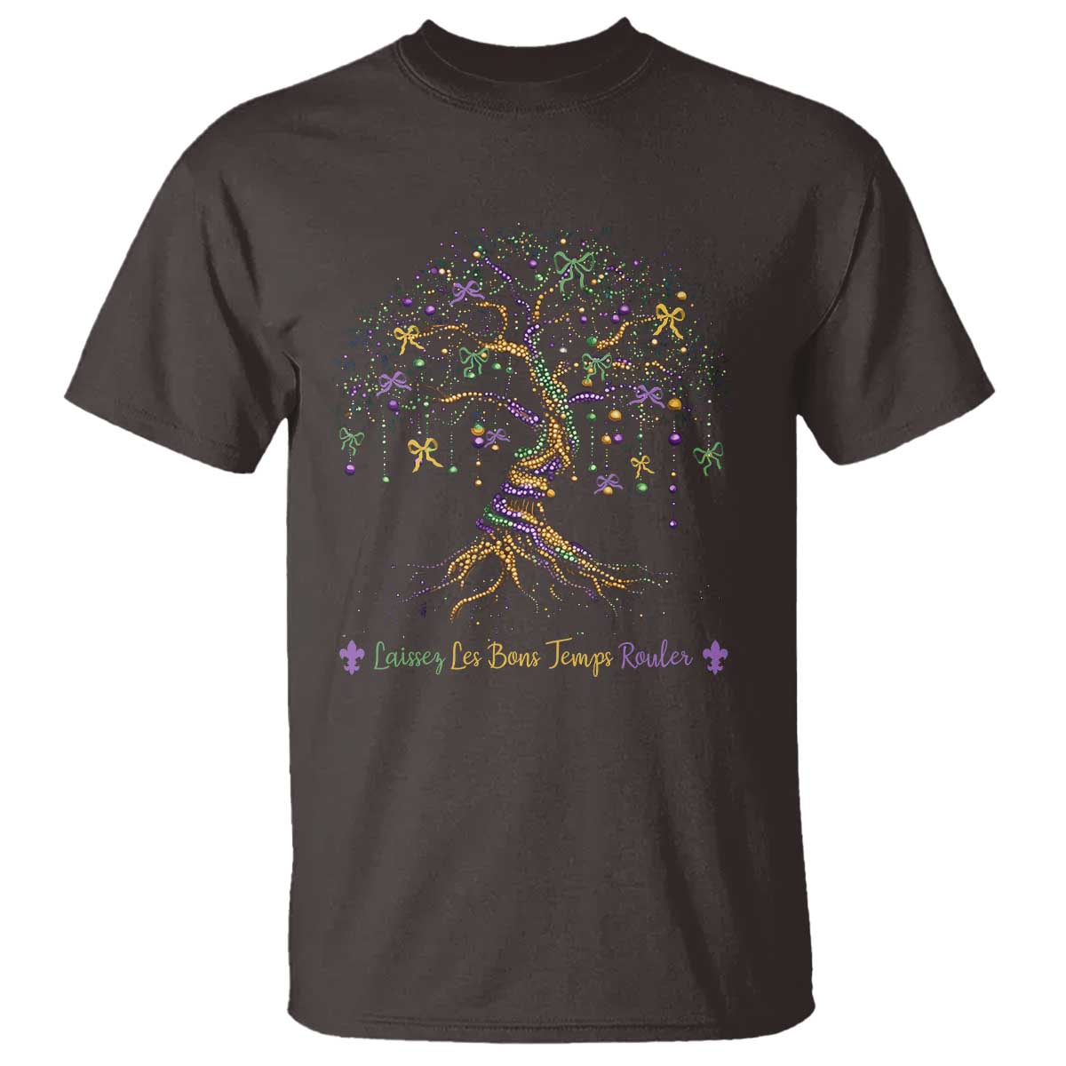 Coquette Bow Mardi Gras Bead Tree T Shirt Carnival New Orleans 2025 TS10 Dark Chocolate Print Your Wear