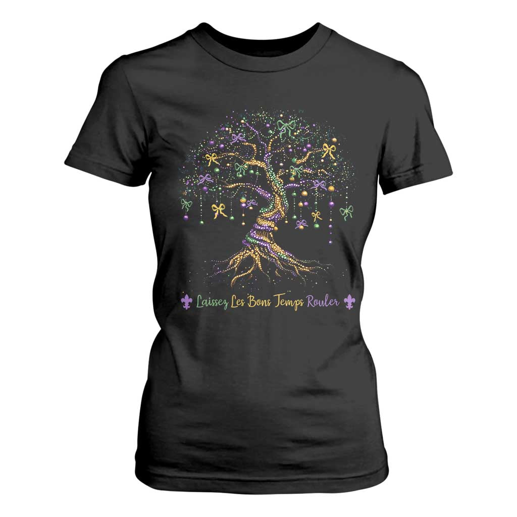 Coquette Bow Mardi Gras Bead Tree T Shirt For Women Carnival New Orleans 2025 TS10 Black Print Your Wear