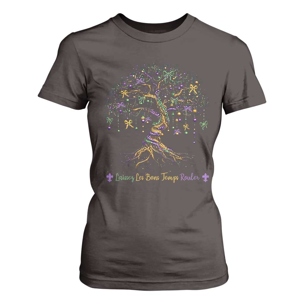 Coquette Bow Mardi Gras Bead Tree T Shirt For Women Carnival New Orleans 2025 TS10 Dark Chocolate Print Your Wear