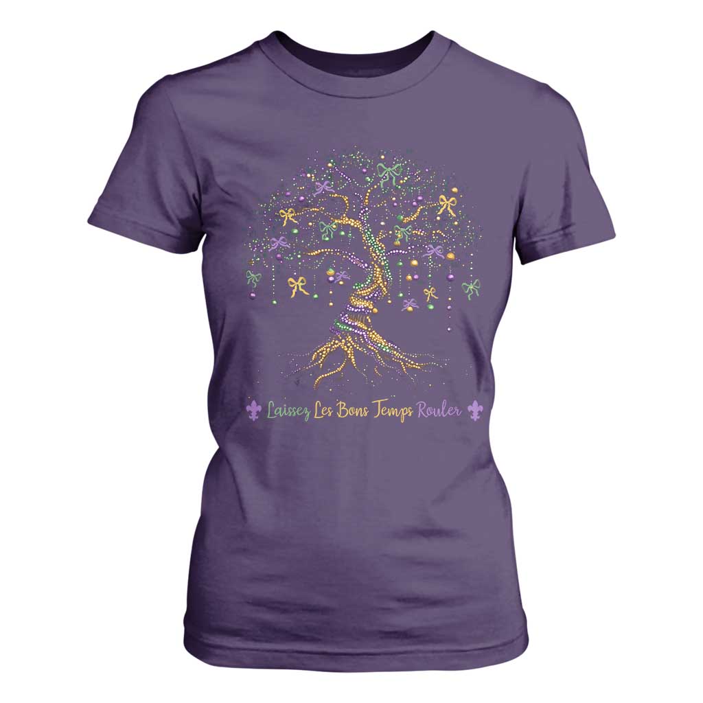 Coquette Bow Mardi Gras Bead Tree T Shirt For Women Carnival New Orleans 2025 TS10 Purple Print Your Wear