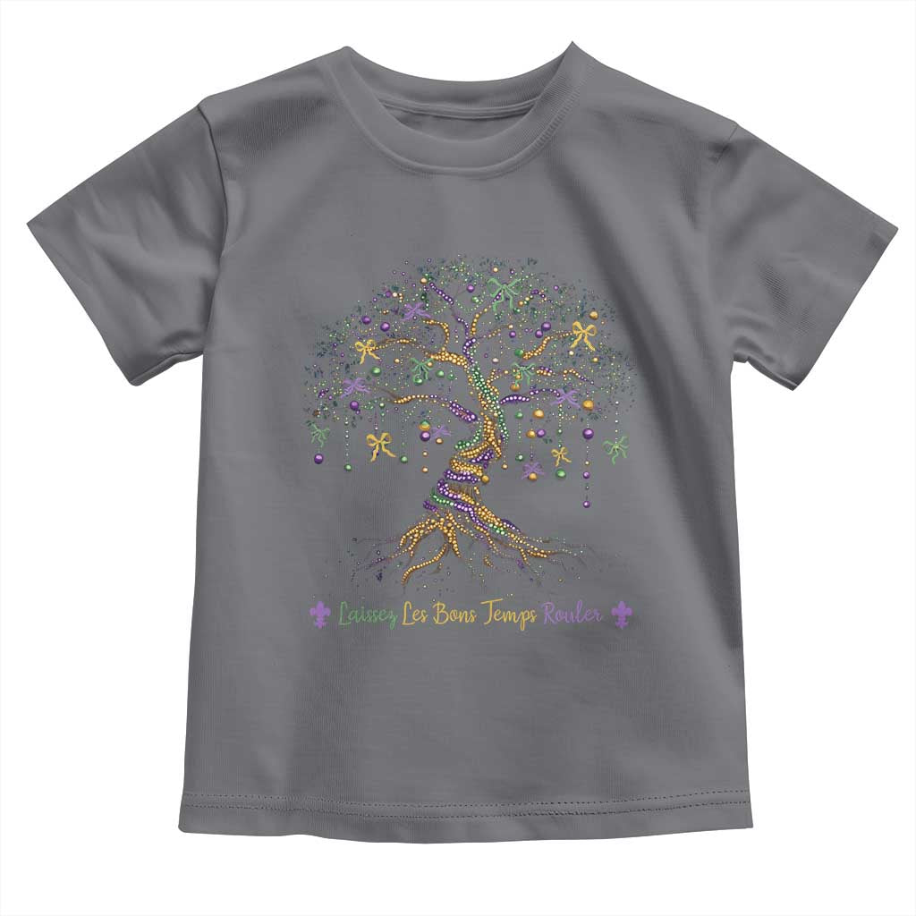 Coquette Bow Mardi Gras Bead Tree Toddler T Shirt Carnival New Orleans 2025 TS10 Charcoal Print Your Wear