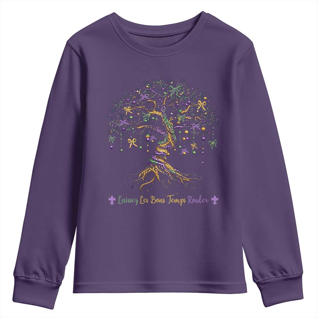 Coquette Bow Mardi Gras Bead Tree Youth Sweatshirt Carnival New Orleans 2025 TS10 Purple Print Your Wear
