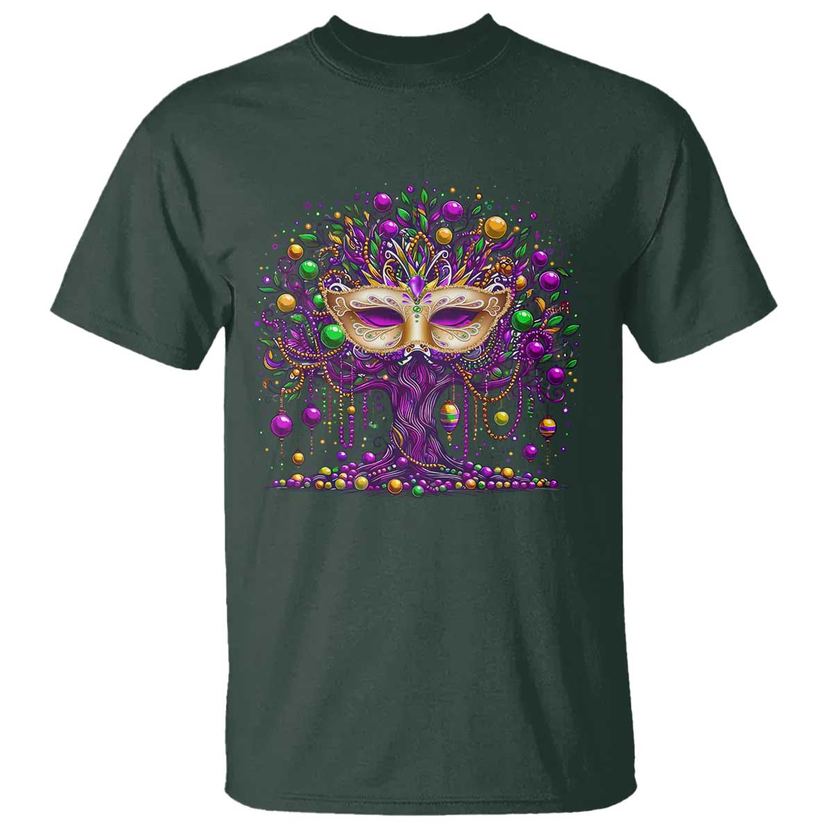 Mardi Gras Bead Tree T Shirt New Orleans Festival TS10 Dark Forest Green Print Your Wear