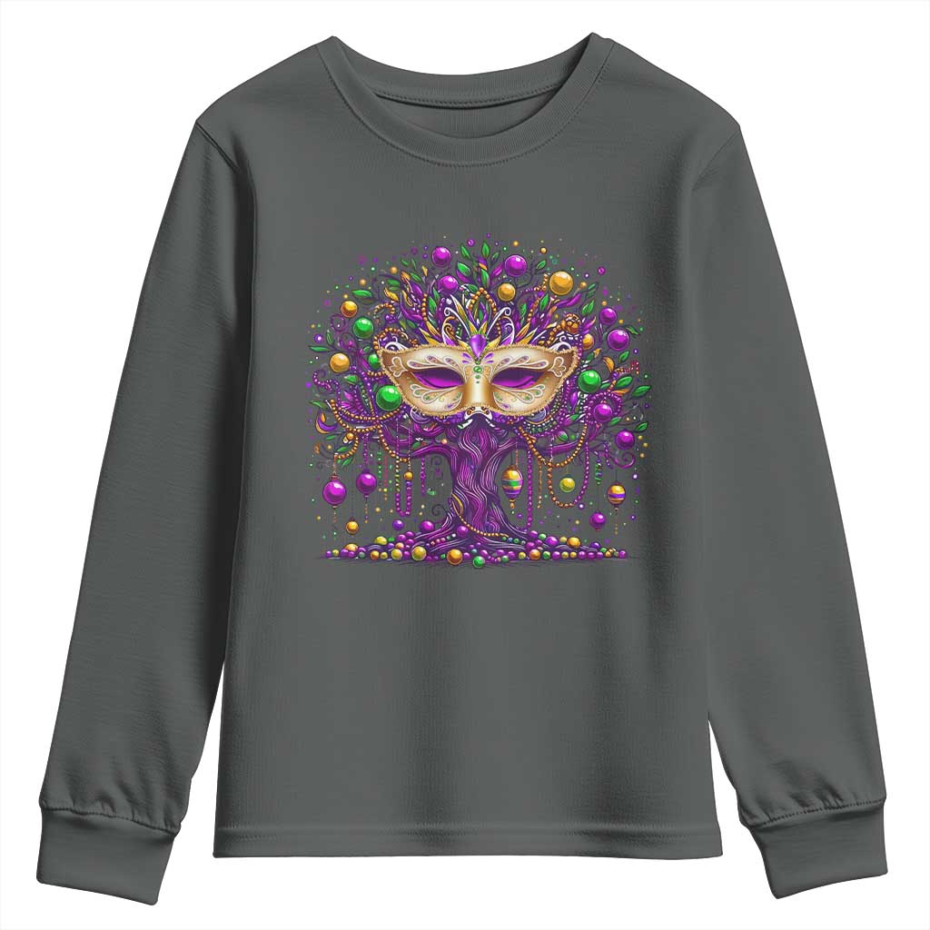 Mardi Gras Bead Tree Youth Sweatshirt New Orleans Festival TS10 Dark Heather Print Your Wear