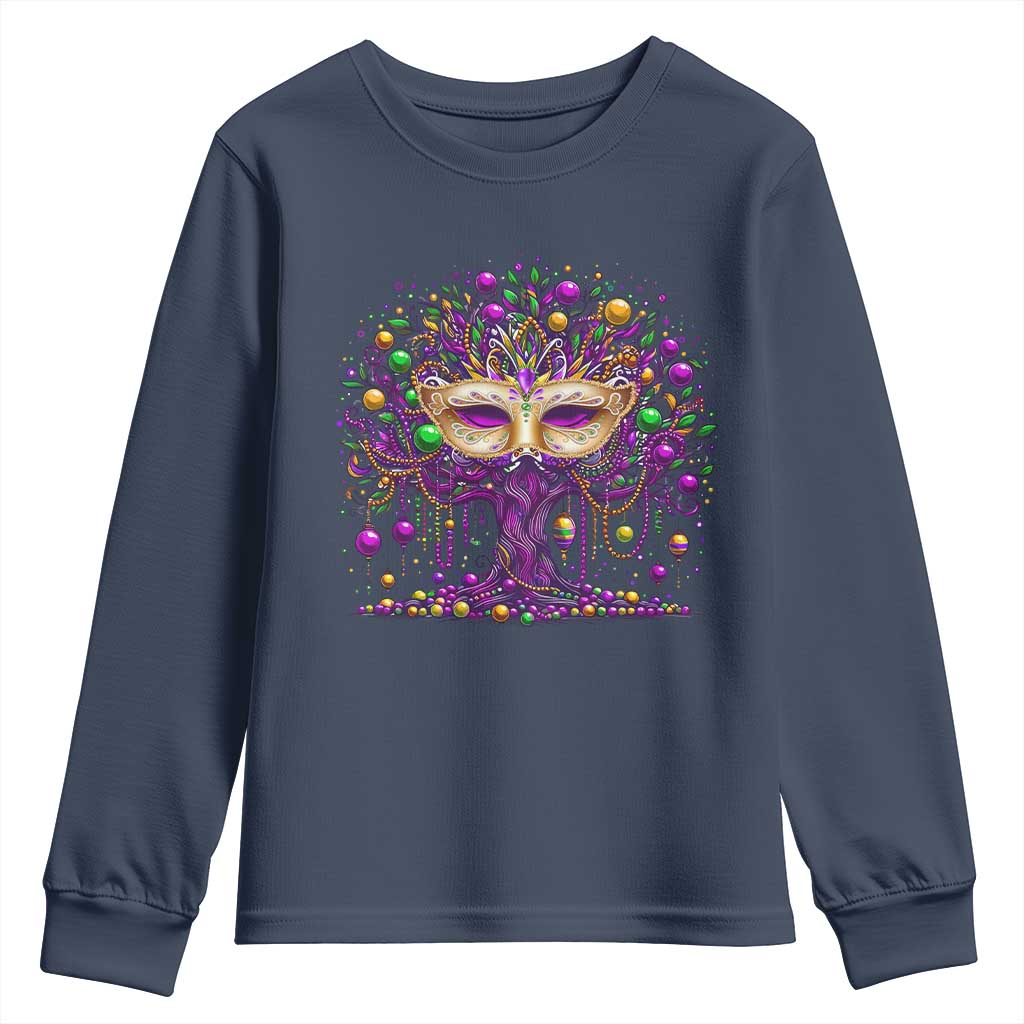 Mardi Gras Bead Tree Youth Sweatshirt New Orleans Festival TS10 Navy Print Your Wear