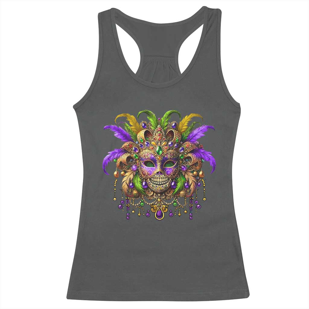 Mardi Gras Costume Sugar Skull Racerback Tank Top Carnival New Orleans Trip TS10 Dark Heather Print Your Wear