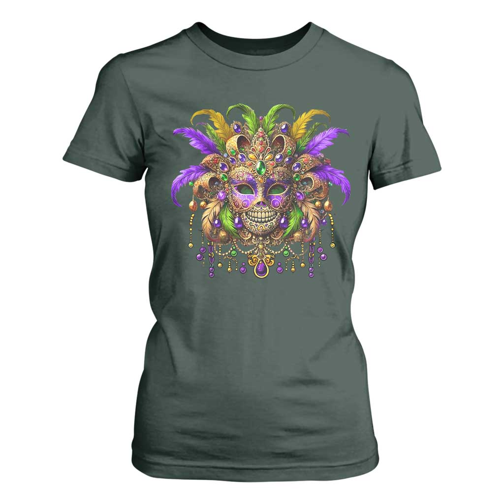 Mardi Gras Costume Sugar Skull T Shirt For Women Carnival New Orleans Trip TS10 Dark Forest Green Print Your Wear