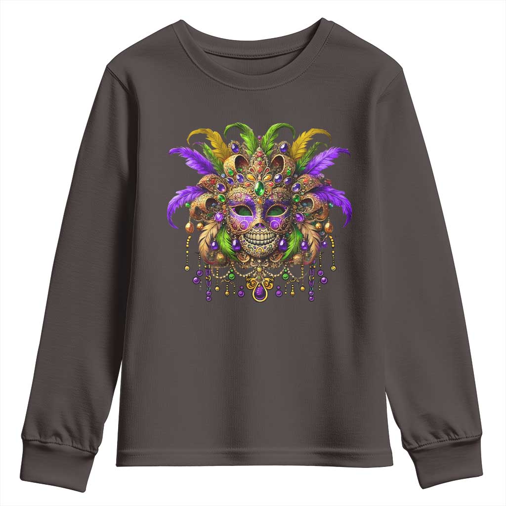 Mardi Gras Costume Sugar Skull Youth Sweatshirt Carnival New Orleans Trip TS10 Dark Chocolate Print Your Wear