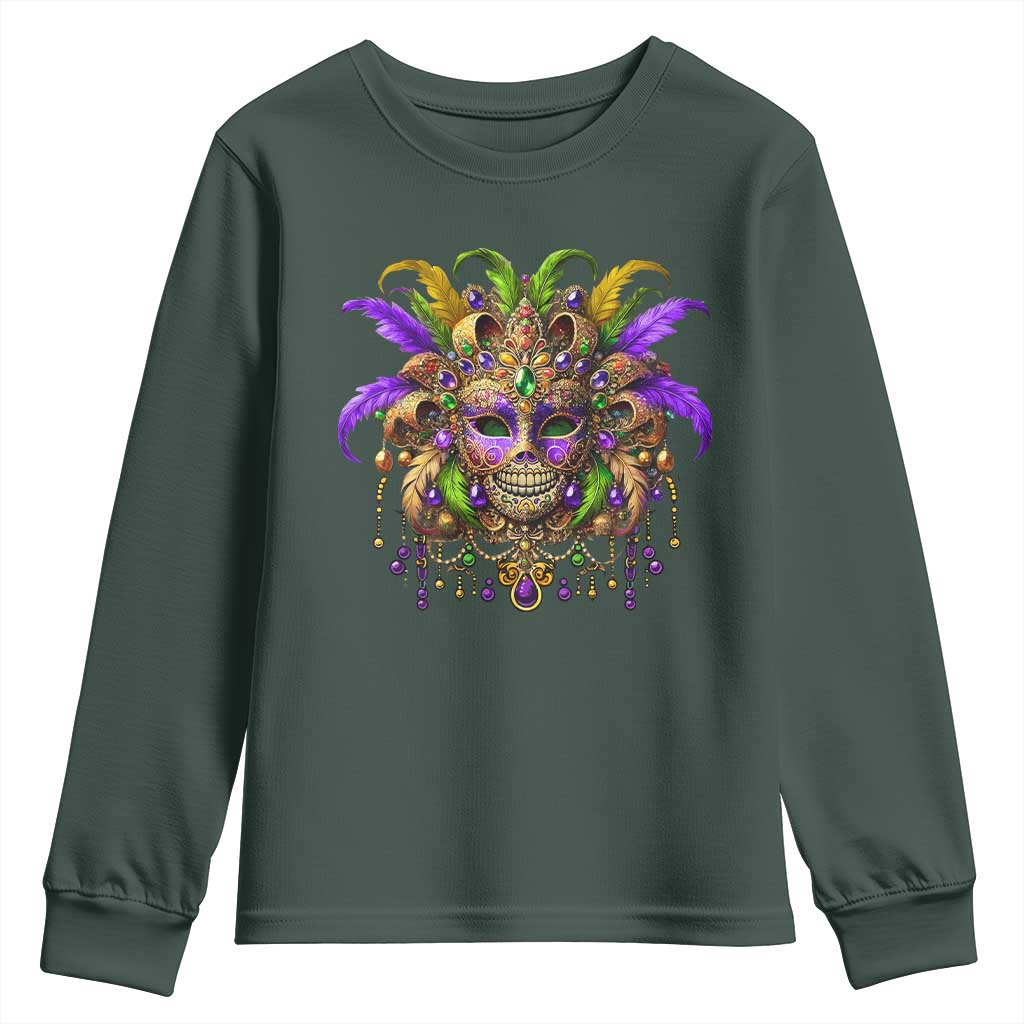 Mardi Gras Costume Sugar Skull Youth Sweatshirt Carnival New Orleans Trip TS10 Dark Forest Green Print Your Wear