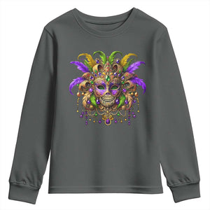 Mardi Gras Costume Sugar Skull Youth Sweatshirt Carnival New Orleans Trip TS10 Dark Heather Print Your Wear