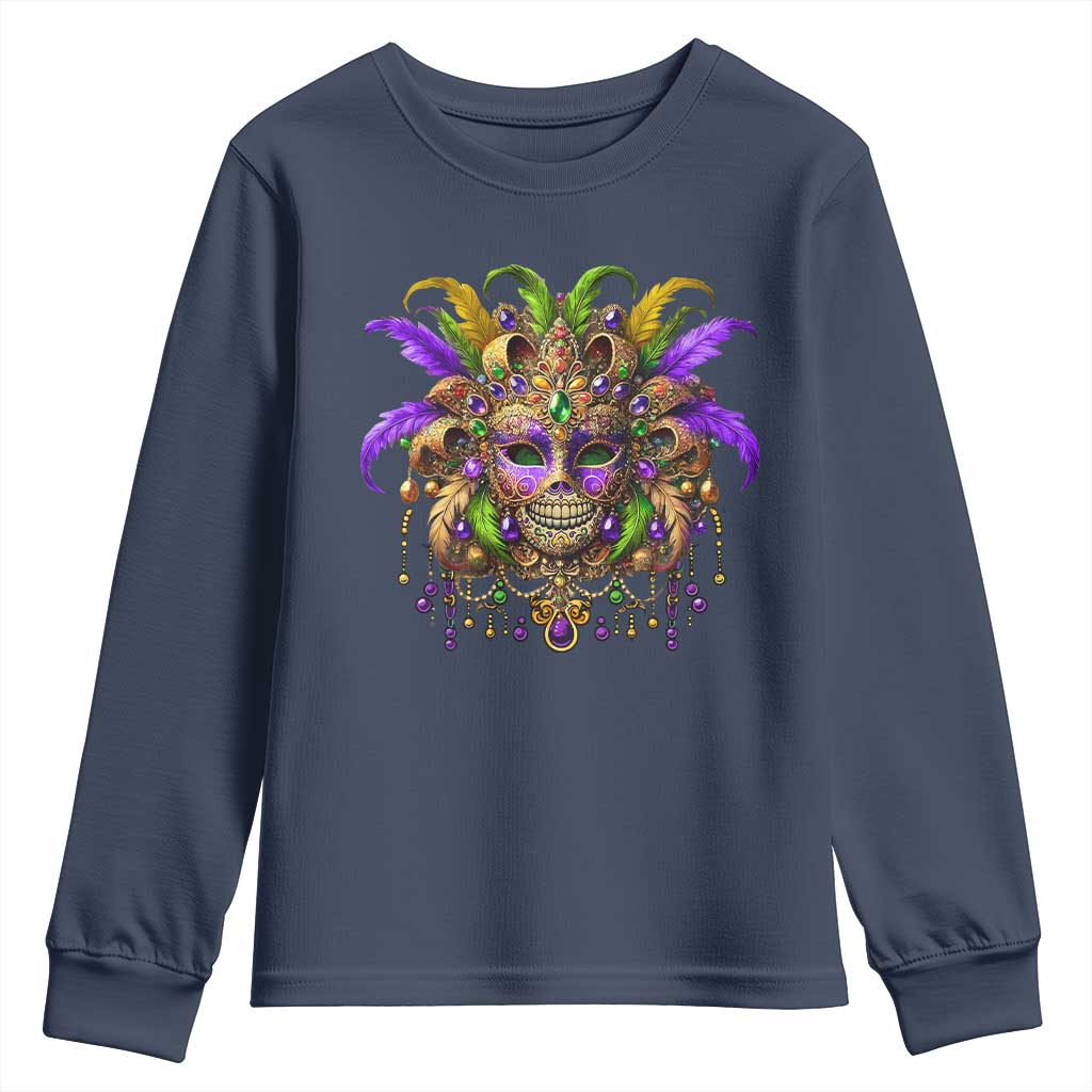 Mardi Gras Costume Sugar Skull Youth Sweatshirt Carnival New Orleans Trip TS10 Navy Print Your Wear