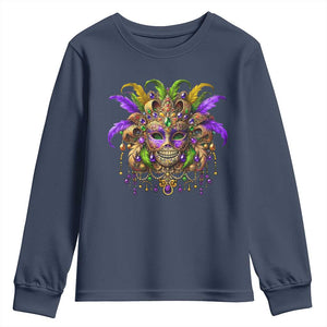 Mardi Gras Costume Sugar Skull Youth Sweatshirt Carnival New Orleans Trip TS10 Navy Print Your Wear