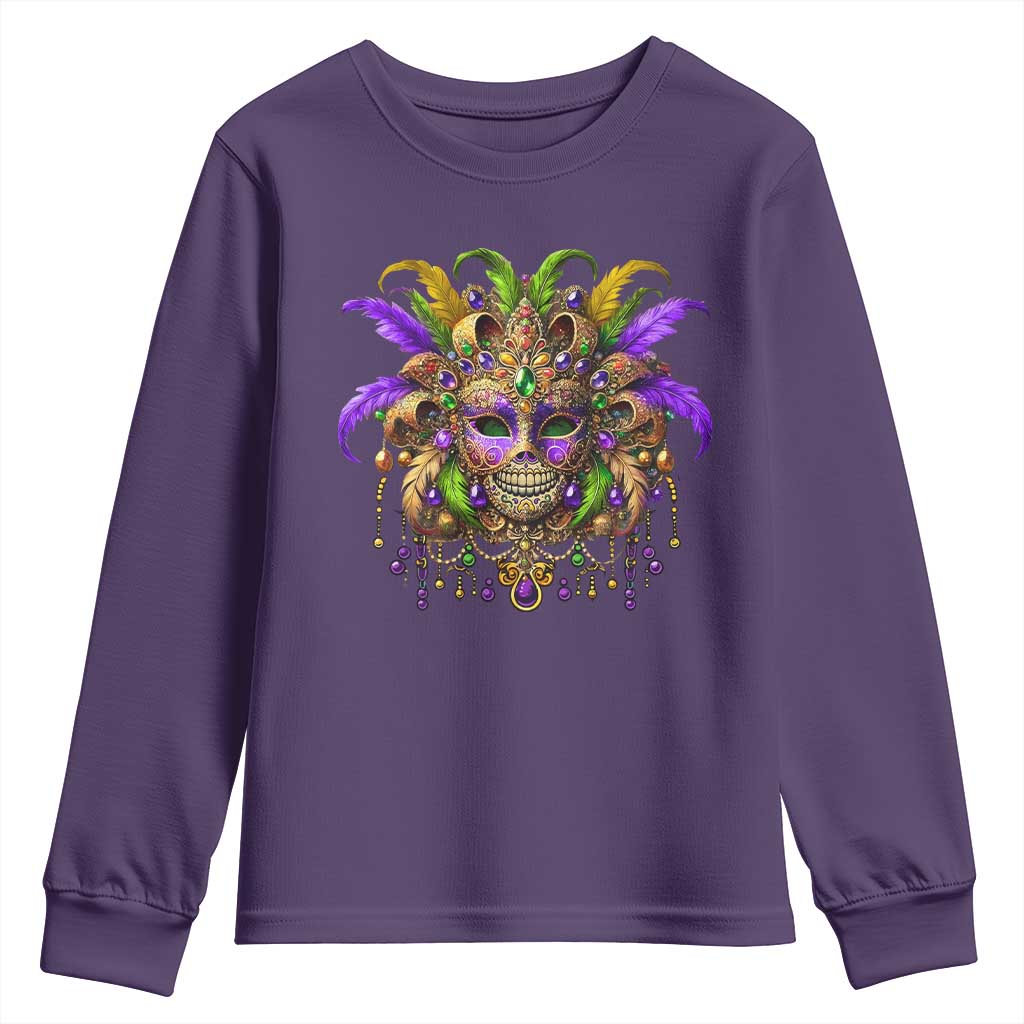 Mardi Gras Costume Sugar Skull Youth Sweatshirt Carnival New Orleans Trip TS10 Purple Print Your Wear