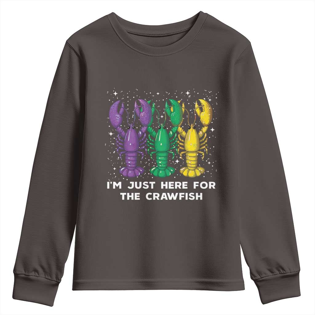 Carnival Mardi Gras Youth Sweatshirt I'm Just Here For The Crawfish TS10 Dark Chocolate Print Your Wear