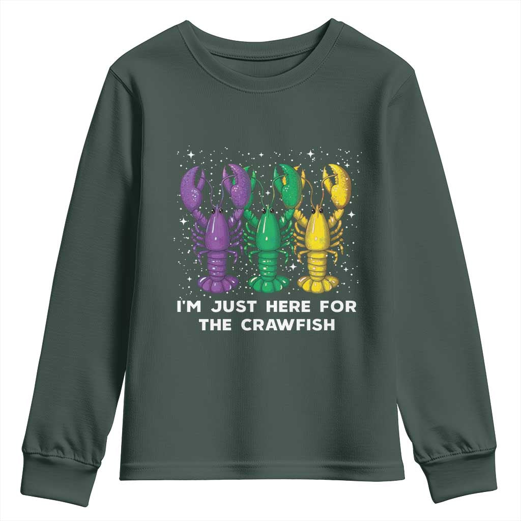 Carnival Mardi Gras Youth Sweatshirt I'm Just Here For The Crawfish TS10 Dark Forest Green Print Your Wear