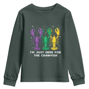 Carnival Mardi Gras Youth Sweatshirt I'm Just Here For The Crawfish TS10 Dark Forest Green Print Your Wear