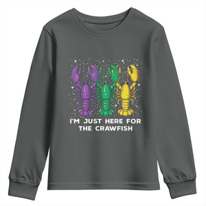 Carnival Mardi Gras Youth Sweatshirt I'm Just Here For The Crawfish TS10 Dark Heather Print Your Wear