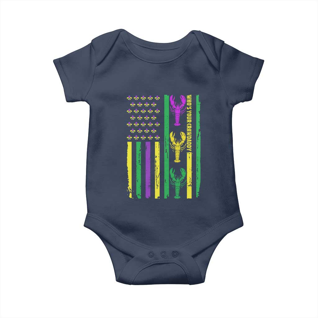 Funny Mardi Gras Crawfish Baby Onesie Whos Your Crawdaddy USA American Flag Carnival TS10 Navy Print Your Wear