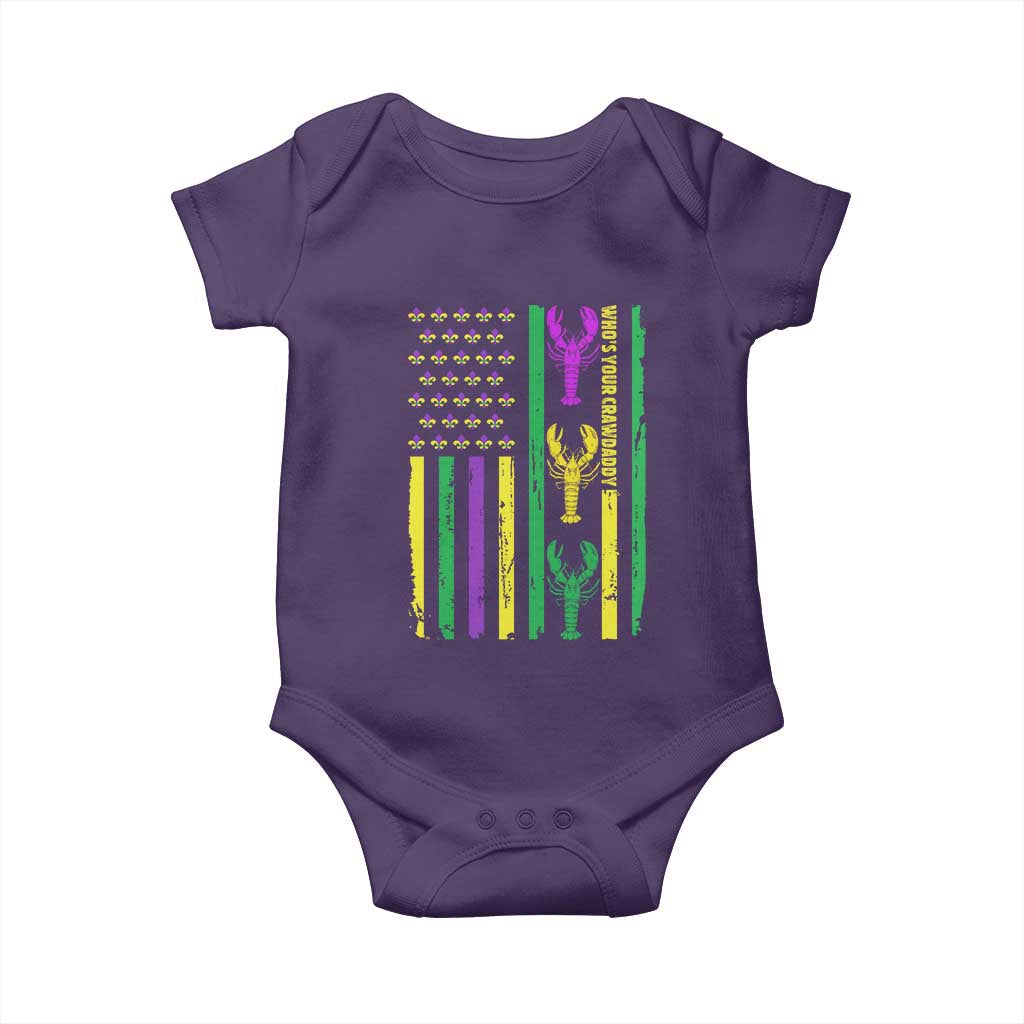 Funny Mardi Gras Crawfish Baby Onesie Whos Your Crawdaddy USA American Flag Carnival TS10 Purple Print Your Wear