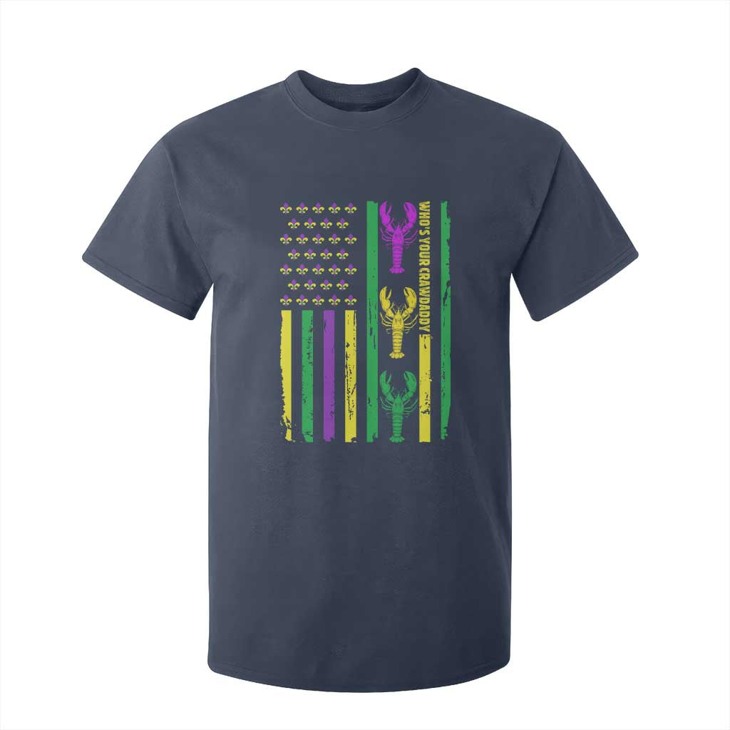Funny Mardi Gras Crawfish T Shirt For Kid Whos Your Crawdaddy USA American Flag Carnival TS10 Navy Print Your Wear