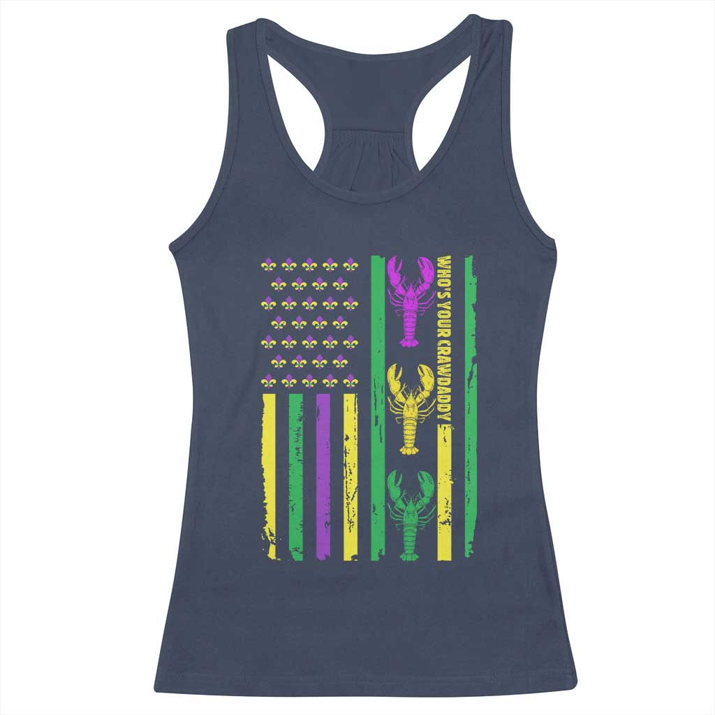 Funny Mardi Gras Crawfish Racerback Tank Top Whos Your Crawdaddy USA American Flag Carnival TS10 Navy Print Your Wear