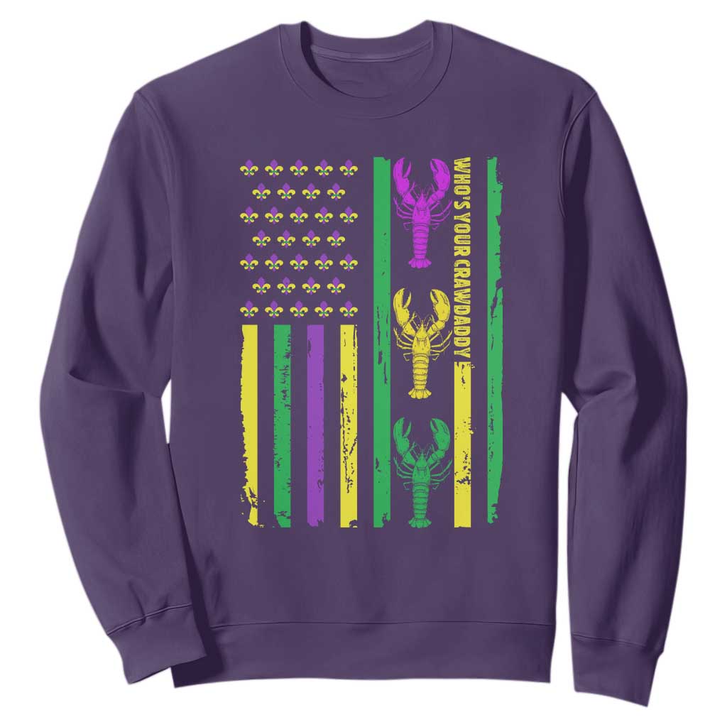 Funny Mardi Gras Crawfish Sweatshirt Whos Your Crawdaddy USA American Flag Carnival TS10 Purple Print Your Wear