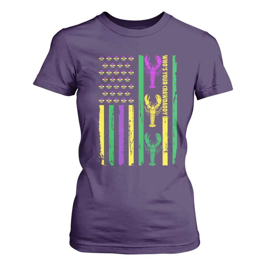Funny Mardi Gras Crawfish T Shirt For Women Whos Your Crawdaddy USA American Flag Carnival TS10 Purple Print Your Wear