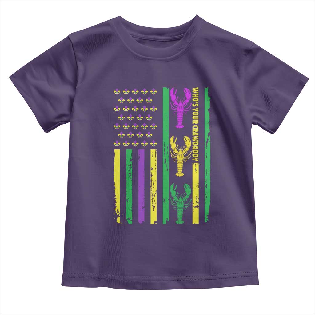 Funny Mardi Gras Crawfish Toddler T Shirt Whos Your Crawdaddy USA American Flag Carnival TS10 Purple Print Your Wear