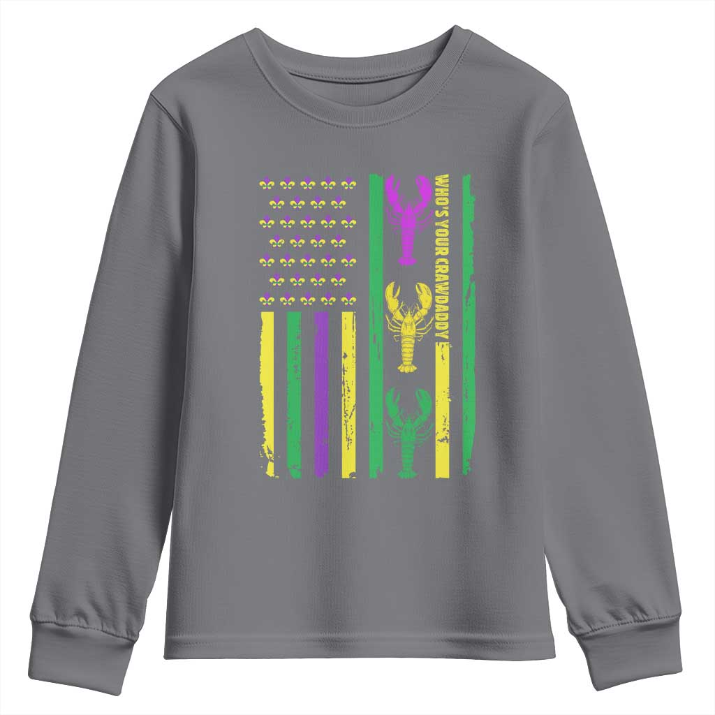 Funny Mardi Gras Crawfish Youth Sweatshirt Whos Your Crawdaddy USA American Flag Carnival TS10 Charcoal Print Your Wear