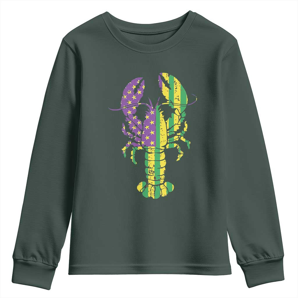 Carnival Mardi Gras USA American Flag Crawfish Youth Sweatshirt TS10 Dark Forest Green Print Your Wear