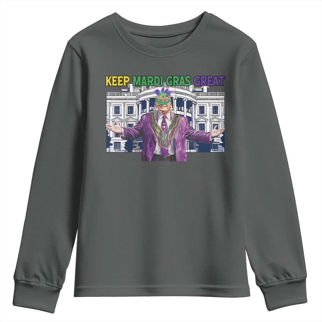 Trump Mardi Gras Youth Sweatshirt Carnival New Orleans Trip Parade Outfit TS10 Dark Heather Print Your Wear