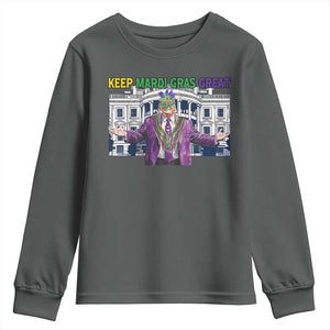 Trump Mardi Gras Youth Sweatshirt Carnival New Orleans Trip Parade Outfit TS10 Dark Heather Print Your Wear