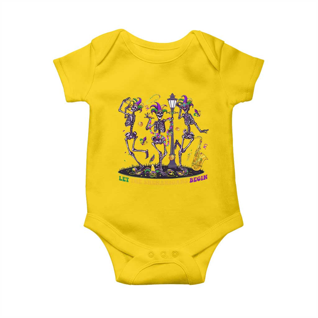 Funny Mardi Gras Baby Onesie Dancing Skeleton Let The Shenanigans Begin TS10 Daisy Print Your Wear