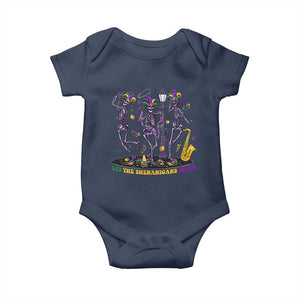 Funny Mardi Gras Baby Onesie Dancing Skeleton Let The Shenanigans Begin TS10 Navy Print Your Wear
