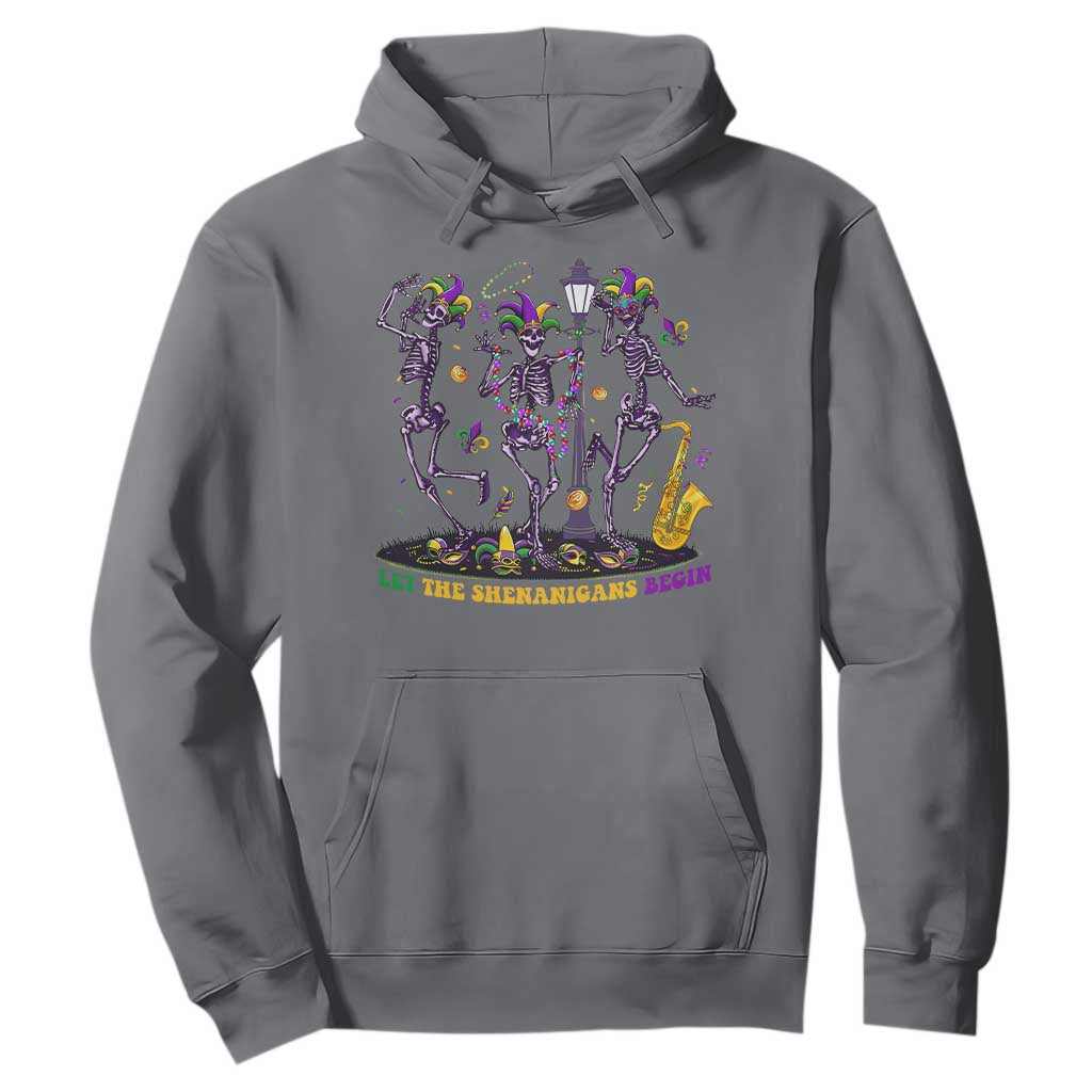 Funny Mardi Gras Hoodie Dancing Skeleton Let The Shenanigans Begin TS10 Charcoal Print Your Wear