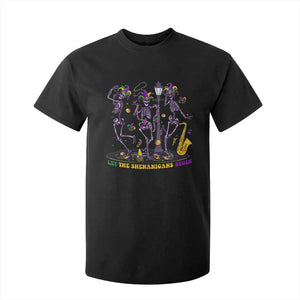 Funny Mardi Gras T Shirt For Kid Dancing Skeleton Let The Shenanigans Begin TS10 Black Print Your Wear