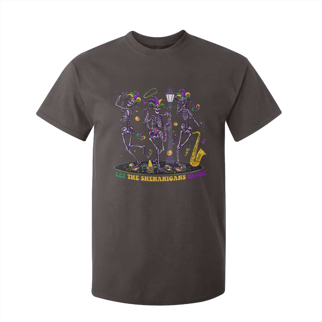 Funny Mardi Gras T Shirt For Kid Dancing Skeleton Let The Shenanigans Begin TS10 Dark Chocolate Print Your Wear
