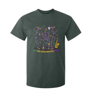 Funny Mardi Gras T Shirt For Kid Dancing Skeleton Let The Shenanigans Begin TS10 Dark Forest Green Print Your Wear