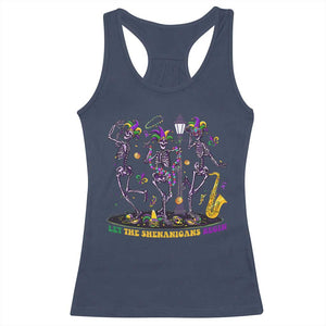 Funny Mardi Gras Racerback Tank Top Dancing Skeleton Let The Shenanigans Begin TS10 Navy Print Your Wear