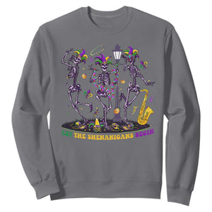 Funny Mardi Gras Sweatshirt Dancing Skeleton Let The Shenanigans Begin TS10 Charcoal Print Your Wear
