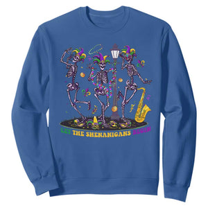 Funny Mardi Gras Sweatshirt Dancing Skeleton Let The Shenanigans Begin TS10 Royal Blue Print Your Wear