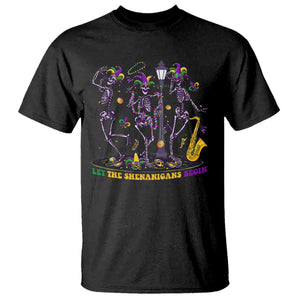 Funny Mardi Gras T Shirt Dancing Skeleton Let The Shenanigans Begin TS10 Black Print Your Wear