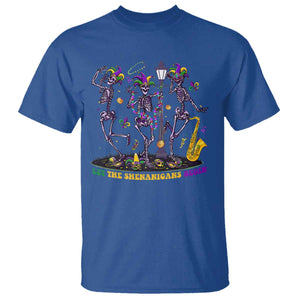 Funny Mardi Gras T Shirt Dancing Skeleton Let The Shenanigans Begin TS10 Royal Blue Print Your Wear